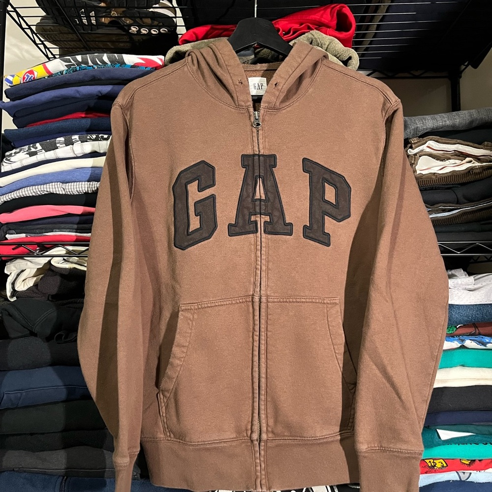 GAP Brown Hooded Zip-Up Jacket with Black Logo